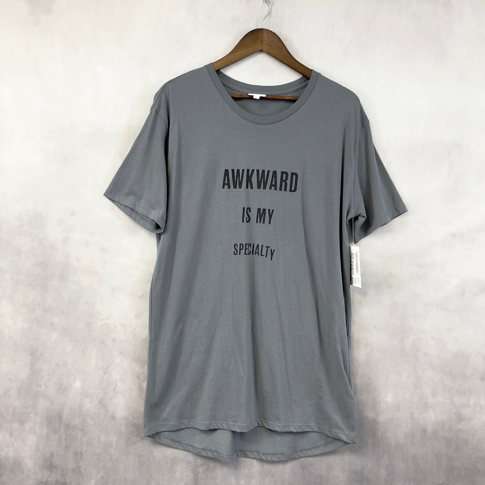 LuLaRoe Hudson Graphic T-Shirt Women Large Awkward Is My Specialty Minimalist